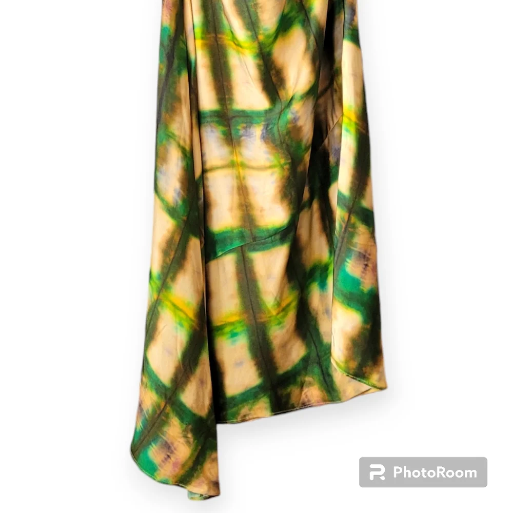 NWT Zara Satin Cowl Neck Draped Midi Slip Dress Green Gold Boho XL - Picture 4 of 14